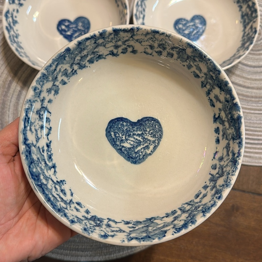 Folk Craft by Tienshan Made in China Blue and White Heart Pattern Bowls 4 pc set - Picture 4 of 6